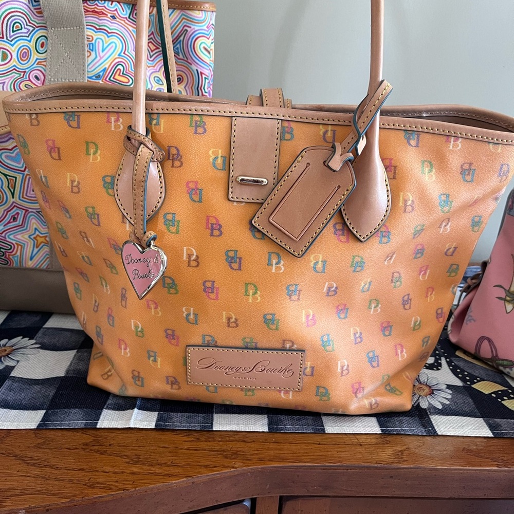 RARE Dooney and Bourke orange rainbow monogram Cindy tote